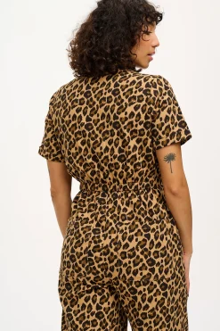 Lucy & Yak Ragan - Cotton Jumpsuit in Leopard Print Clearance