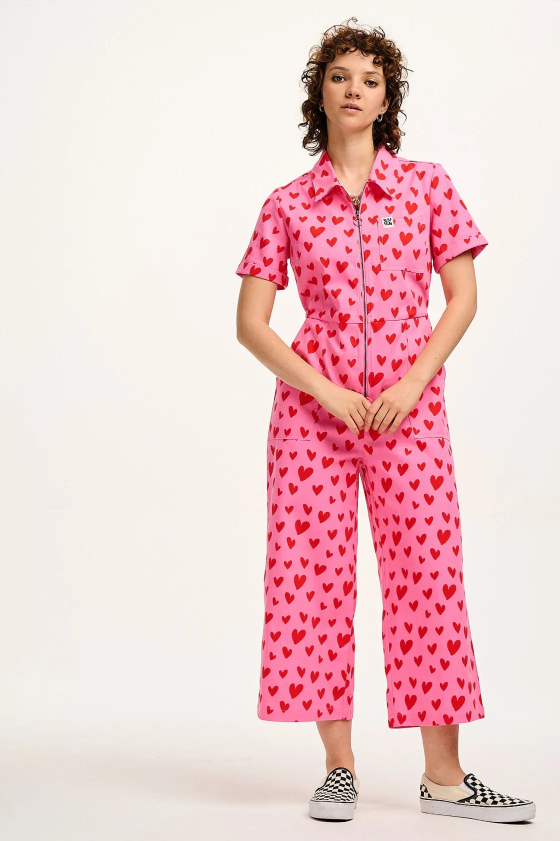 Lucy & Yak Ragan - Cotton Jumpsuit in Pink Heart Cupid Print Fashion