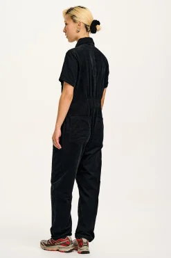 Lucy & Yak Rex - Short Sleeve Corduroy Jumpsuit in Black Clearance