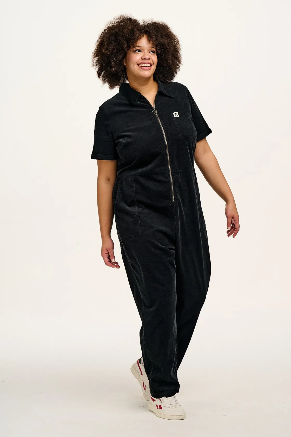 Lucy & Yak Rex - Short Sleeve Corduroy Jumpsuit in Black Clearance