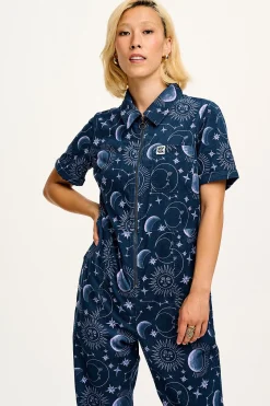 Lucy & Yak Rex - Short Sleeve Corduroy Jumpsuit in Aurora Print Clearance