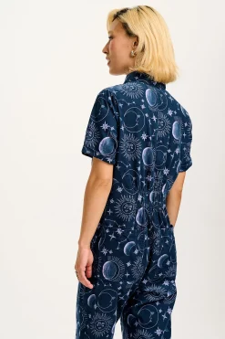 Lucy & Yak Rex - Short Sleeve Corduroy Jumpsuit in Aurora Print Clearance