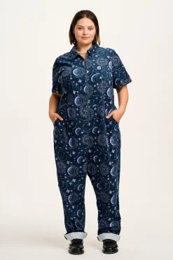 Lucy & Yak Rex - Short Sleeve Corduroy Jumpsuit in Aurora Print Clearance
