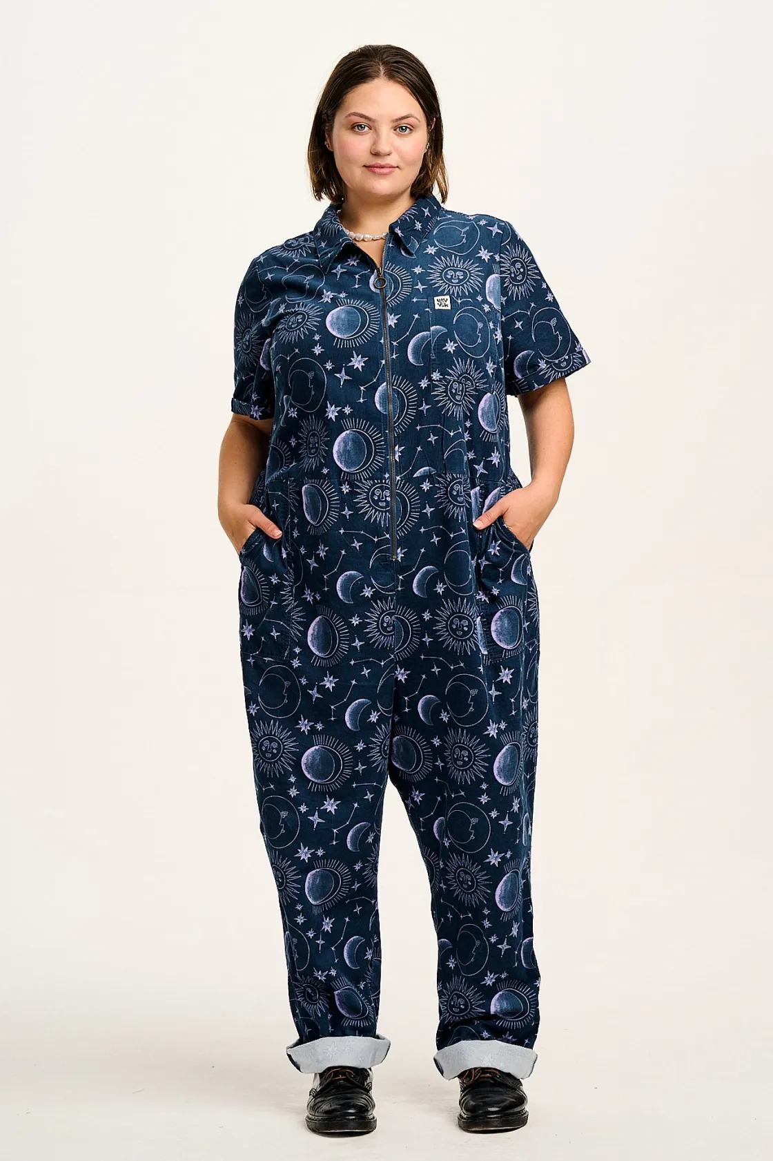 Lucy & Yak Rex - Short Sleeve Corduroy Jumpsuit in Aurora Print Clearance
