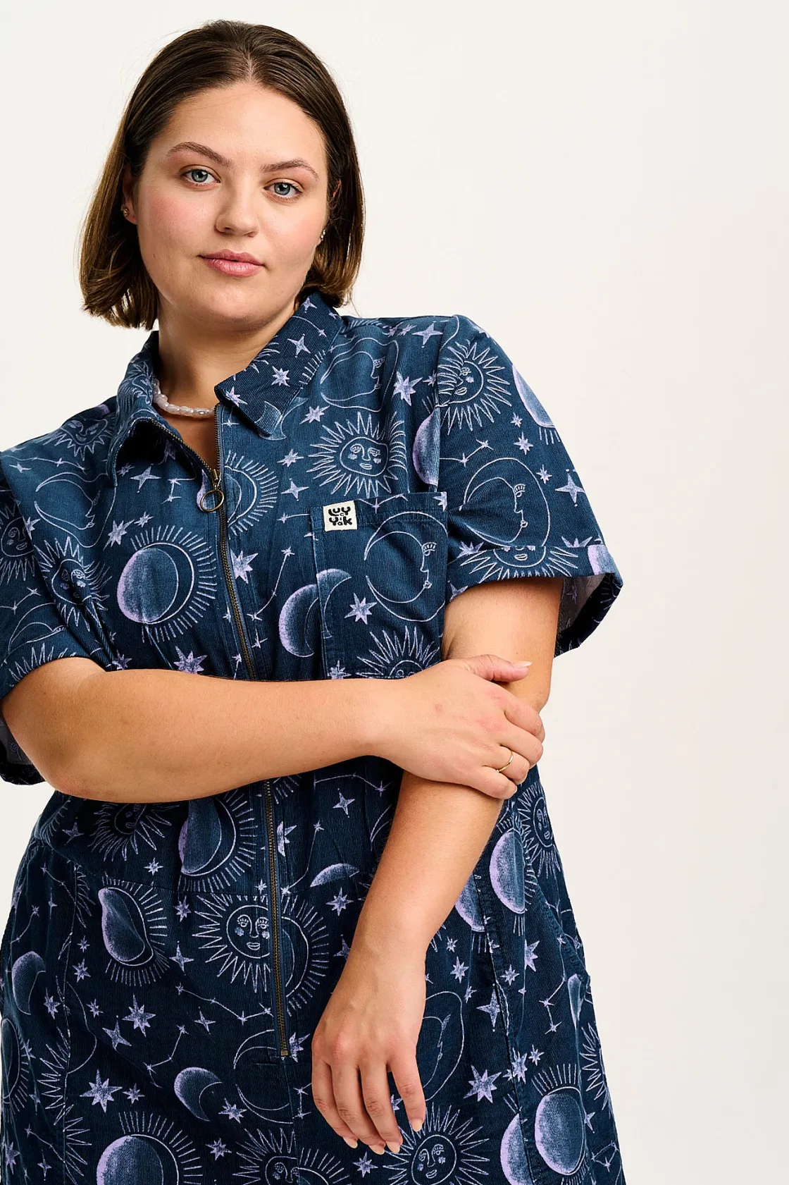 Lucy & Yak Rex - Short Sleeve Corduroy Jumpsuit in Aurora Print Clearance