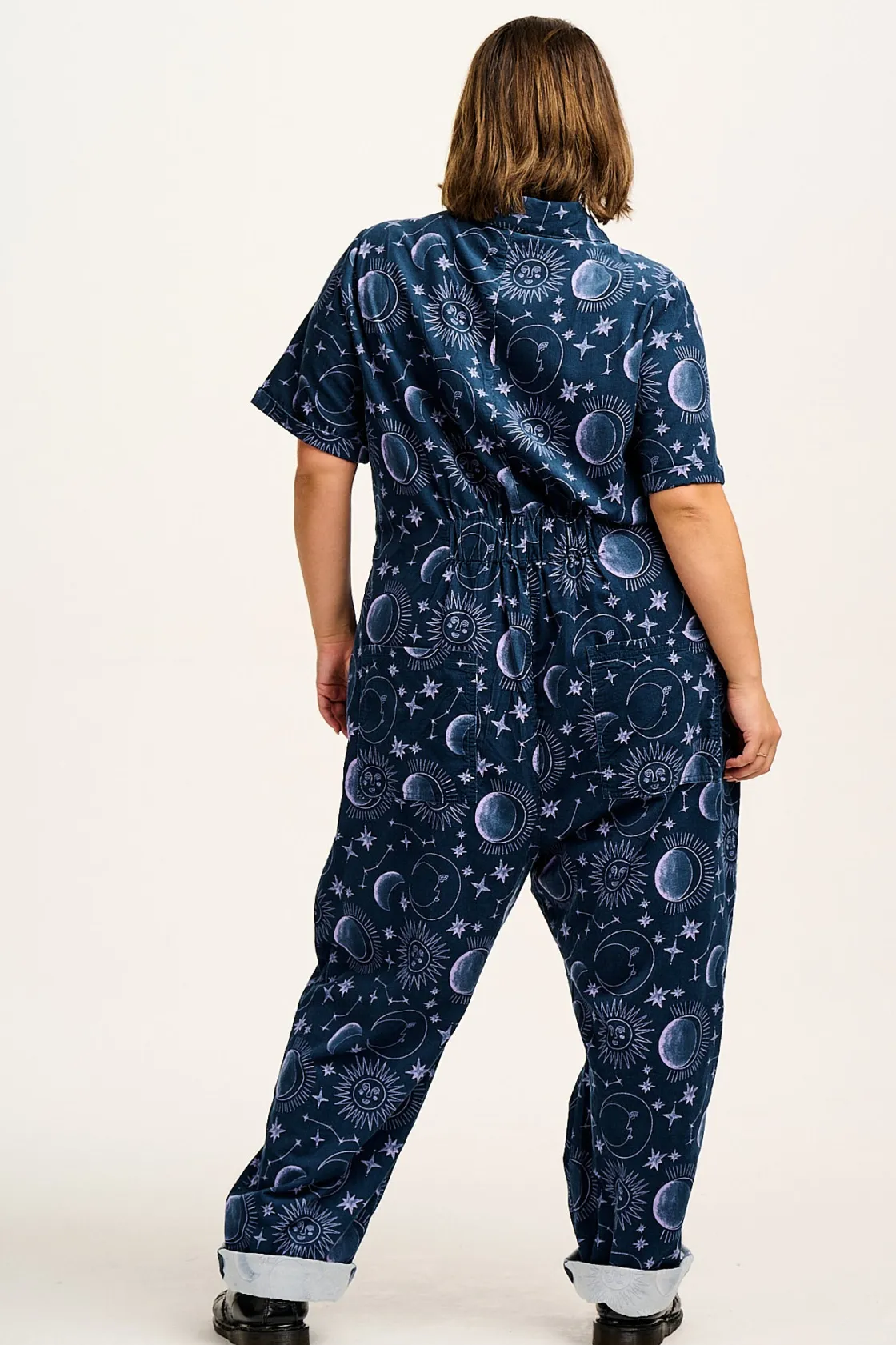 Lucy & Yak Rex - Short Sleeve Corduroy Jumpsuit in Aurora Print Clearance