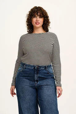Lucy & Yak Rey - Long Sleeve Cotton Top in Black & White Stripe Fashion