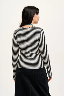 Lucy & Yak Rey - Long Sleeve Cotton Top in Black & White Stripe Fashion