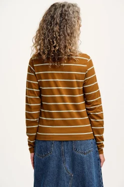 Lucy & Yak Rey - Long Sleeve Cotton Top in Caramel Stripe Fashion