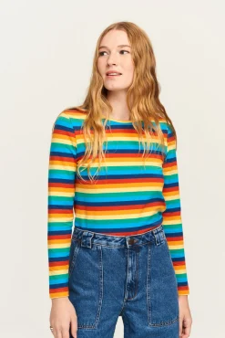 Lucy & Yak Rey - Long Sleeve Cotton Top in Rainbow Stripe Online
