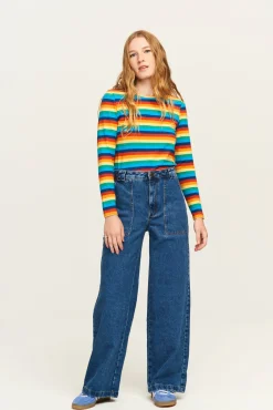 Lucy & Yak Rey - Long Sleeve Cotton Top in Rainbow Stripe Online