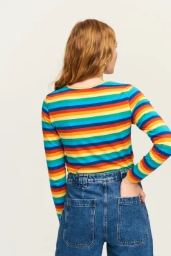 Lucy & Yak Rey - Long Sleeve Cotton Top in Rainbow Stripe Online