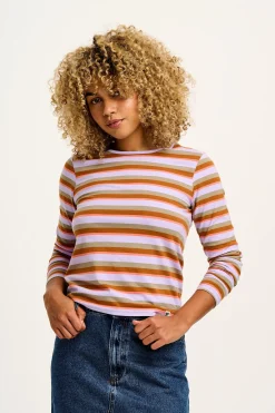Lucy & Yak Rey - Long Sleeve Cotton Top in Iris Stripe Print New