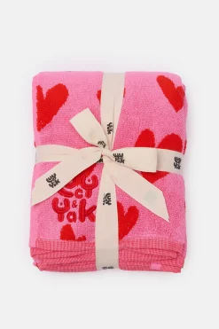 Lucy & Yak Romola - Extra Large Towel in Pink Heart Cupid Print Fashion