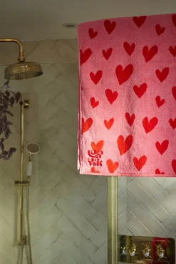 Lucy & Yak Romola - Extra Large Towel in Pink Heart Cupid Print Fashion