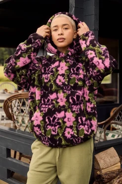 Lucy & Yak Rory - Borg Fleece Hoodie in Wilderley Floral Print Clearance