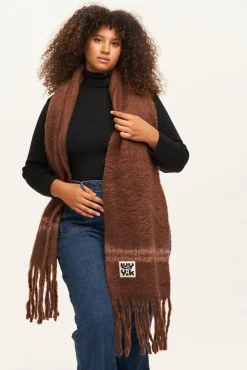 Lucy & Yak Rowan - Super Soft Scarf in Brown with Pink Stripe Online