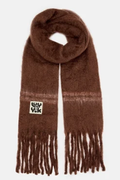 Lucy & Yak Rowan - Super Soft Scarf in Brown with Pink Stripe Online