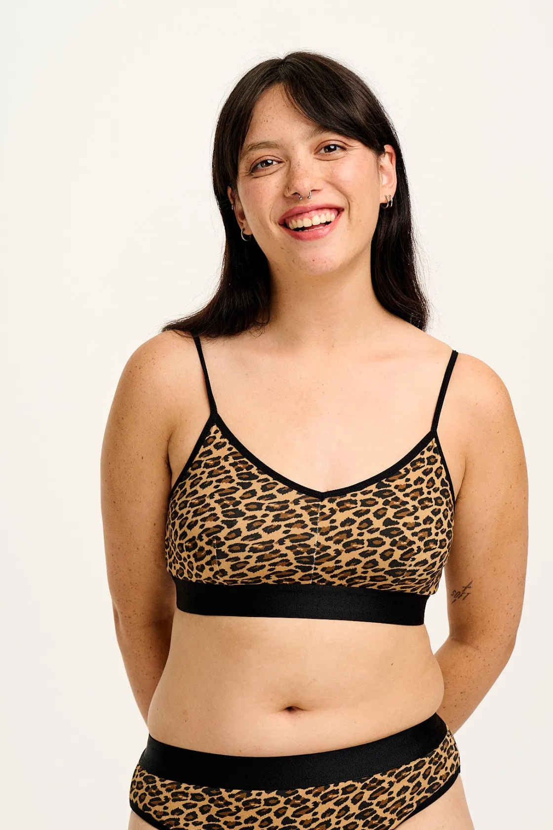 Lucy & Yak Ruby - Crop Top Cotton & Bamboo Bralette in Leopard Print Clearance