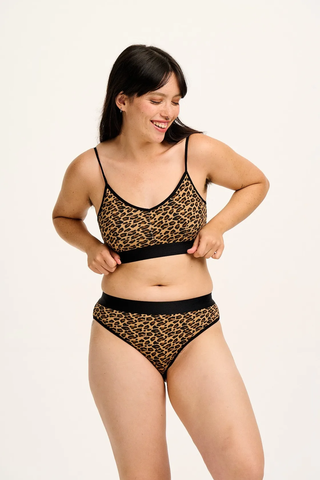 Lucy & Yak Ruby - Crop Top Cotton & Bamboo Bralette in Leopard Print Clearance