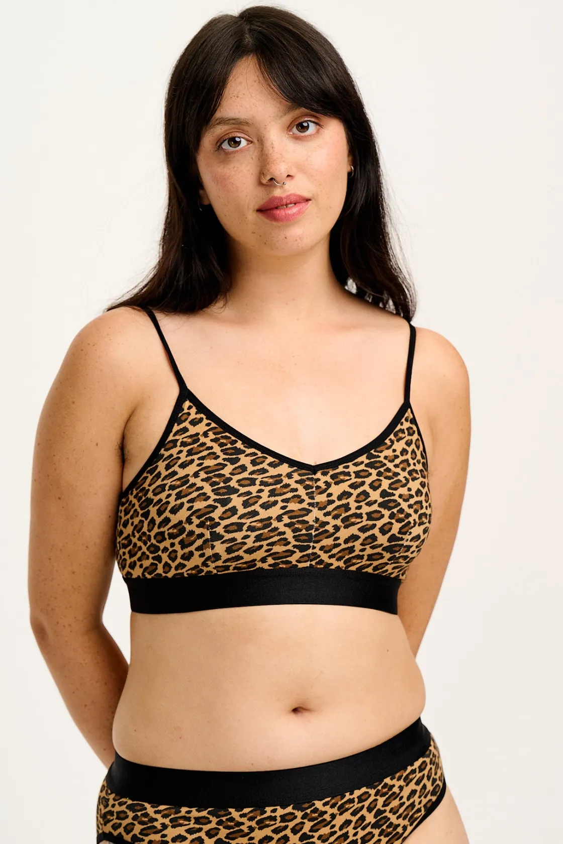 Lucy & Yak Ruby - Crop Top Cotton & Bamboo Bralette in Leopard Print Clearance