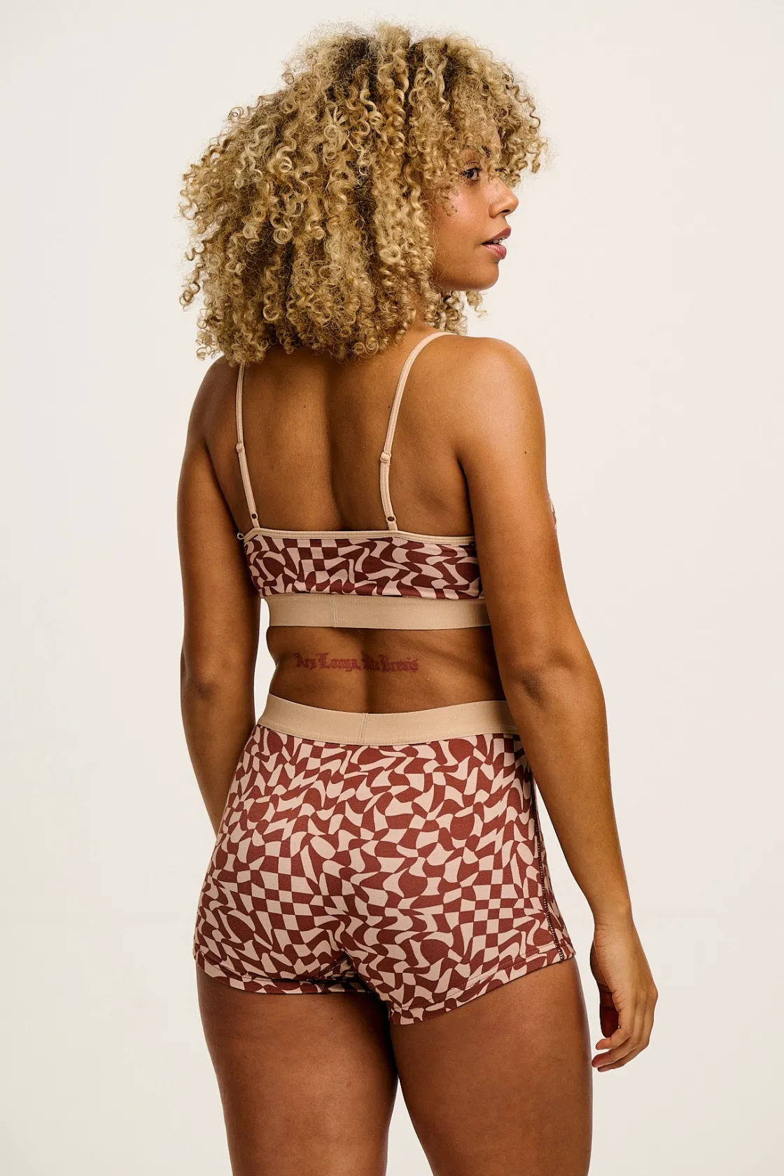 Lucy & Yak Ruby - Crop Top Cotton & Bamboo Bralette in Amara Grid Print Best