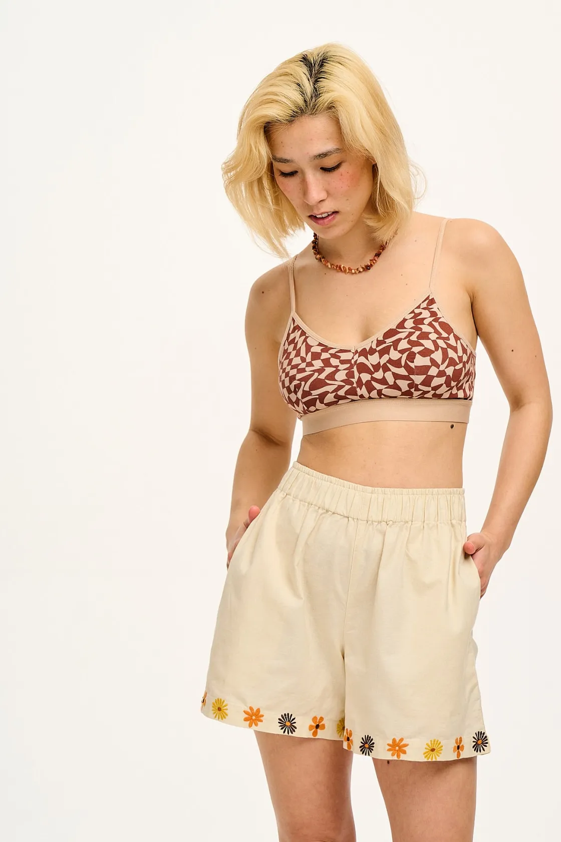 Lucy & Yak Ruby - Crop Top Cotton & Bamboo Bralette in Amara Grid Print Best