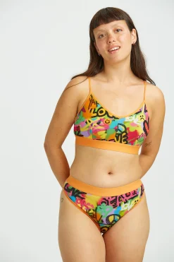 Lucy & Yak Ruby - Crop Top Cotton & Bamboo Bralette in Graffiti Print Fashion