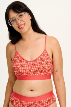 Lucy & Yak Ruby - Crop Top Cotton & Bamboo Bralette in Pink Check Rosalind Print Outlet