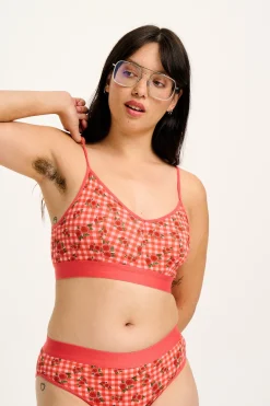 Lucy & Yak Ruby - Crop Top Cotton & Bamboo Bralette in Pink Check Rosalind Print Outlet