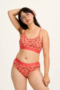 Lucy & Yak Ruby - Crop Top Cotton & Bamboo Bralette in Pink Check Rosalind Print Outlet