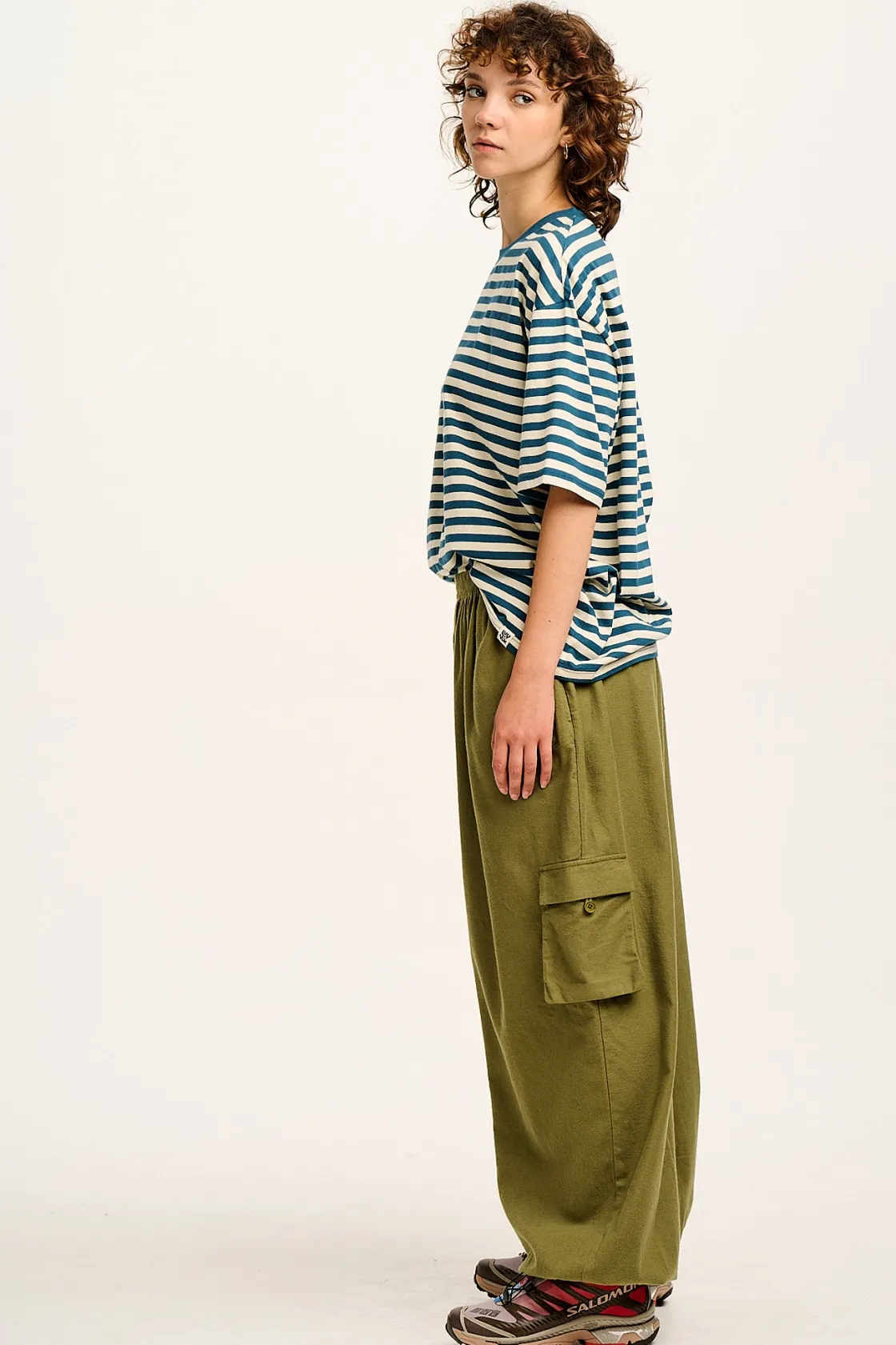 Lucy & Yak Rumi - Cargo Brushed Cotton Trousers in Khaki Online