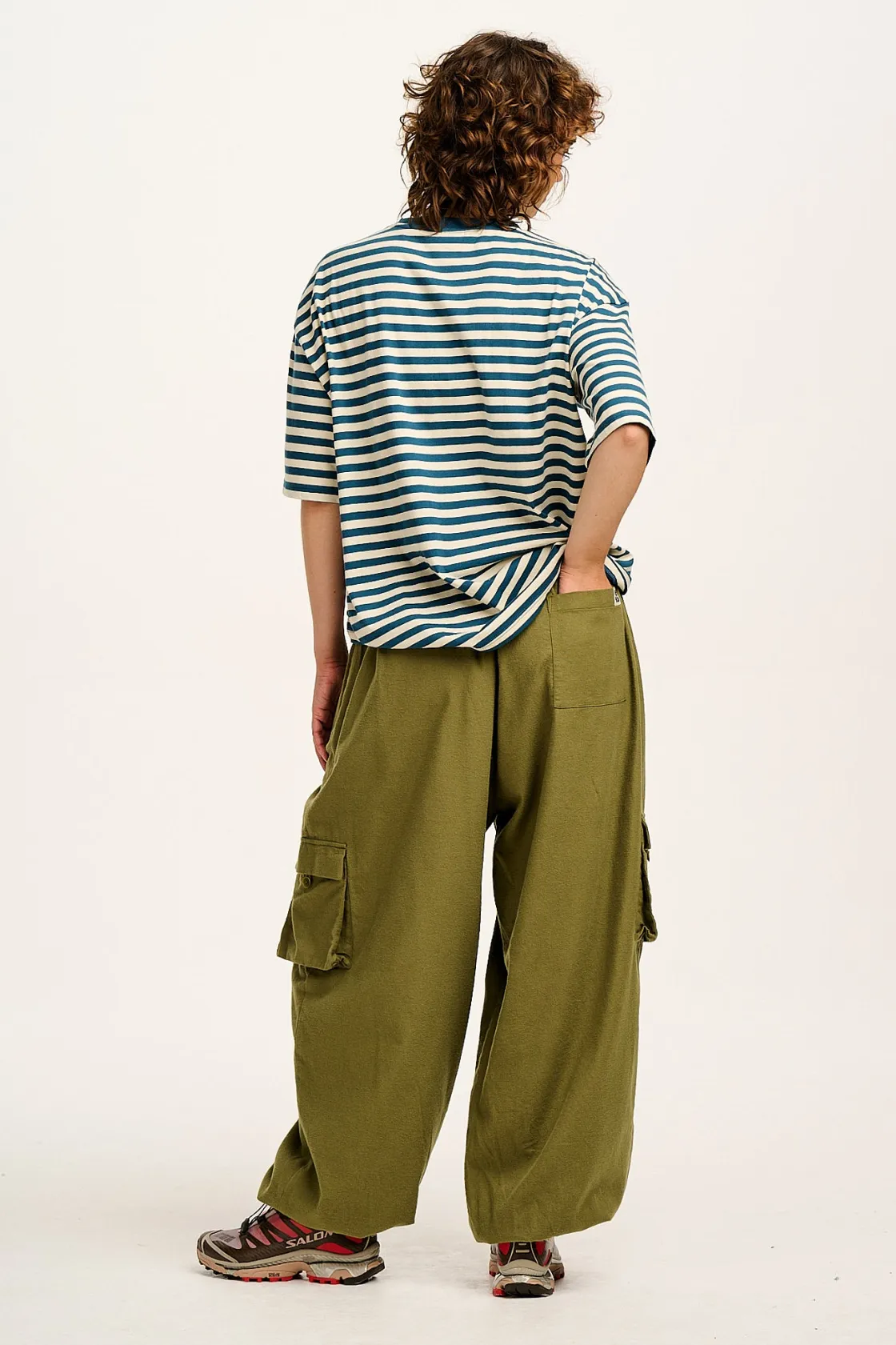 Lucy & Yak Rumi - Cargo Brushed Cotton Trousers in Khaki Online