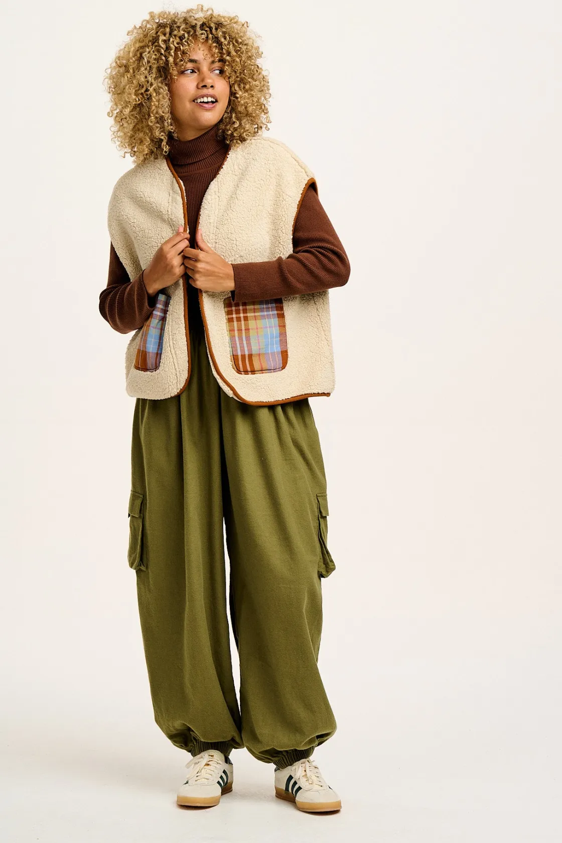 Lucy & Yak Rumi - Cargo Brushed Cotton Trousers in Khaki Online
