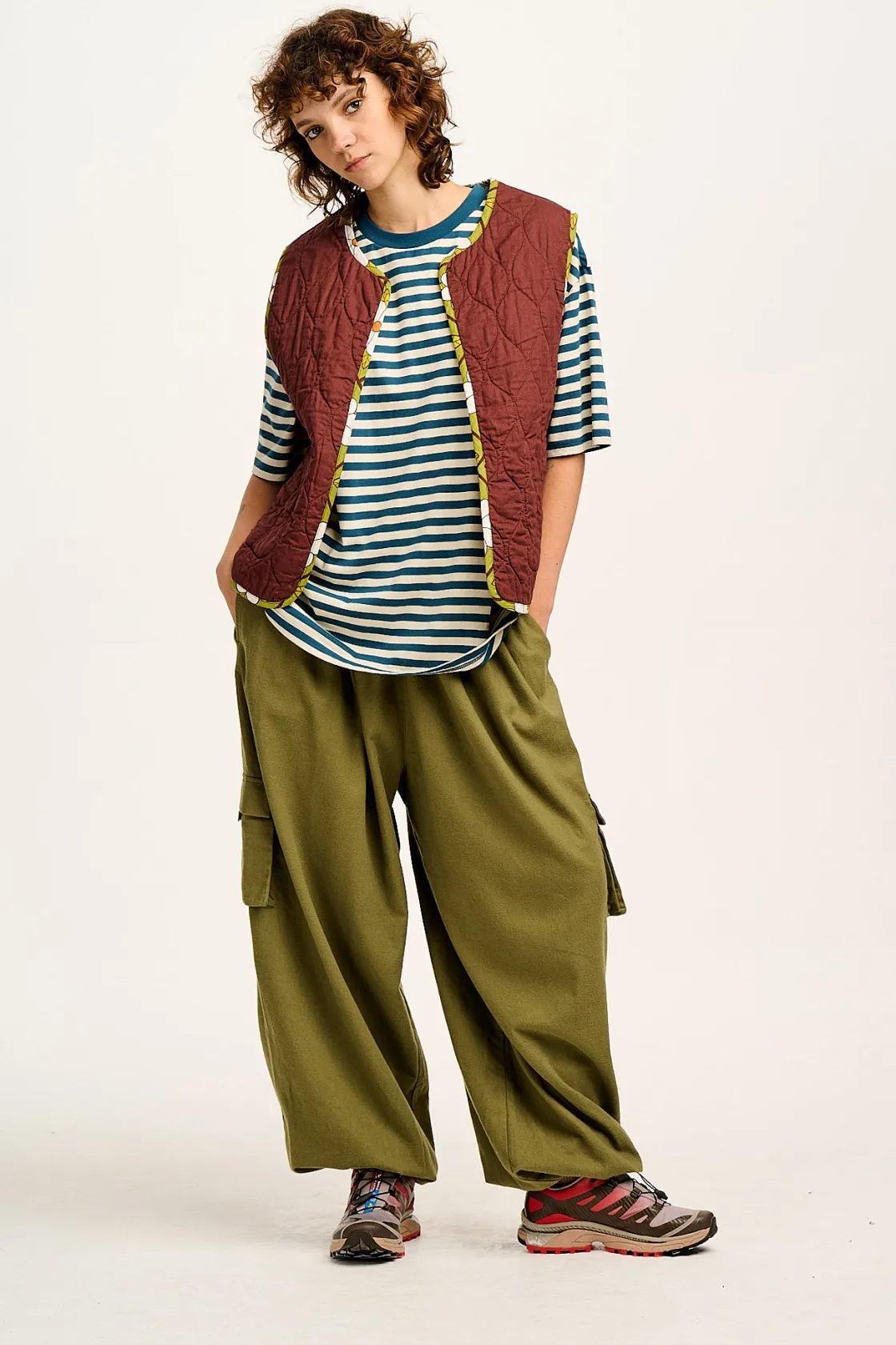 Lucy & Yak Rumi - Cargo Brushed Cotton Trousers in Khaki Online