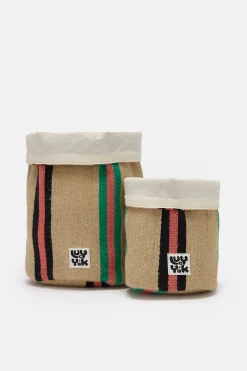 Lucy & Yak Runa - Plant Pot Cover in Natural, Pink, Green Stripe (2 Pack) Sale