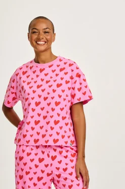 Lucy & Yak Sabrina - Soft Pyjamas in Pink Heart Cupid Print Clearance