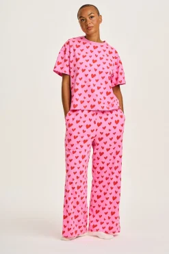 Lucy & Yak Sabrina - Soft Pyjamas in Pink Heart Cupid Print Clearance