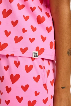Lucy & Yak Sabrina - Soft Pyjamas in Pink Heart Cupid Print Clearance