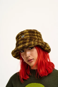 Lucy & Yak Travis - Borg Fleece Bucket Hat in Brown Cher Check Print Sale