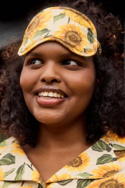 Lucy & Yak Yaima - Eye Mask in Cream Sunflower Print Online