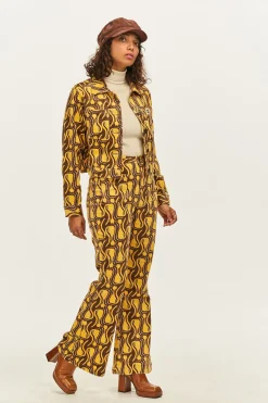 Lucy & Yak Ziggy - Flare Corduroy Trousers in Feline Fine Print Outlet