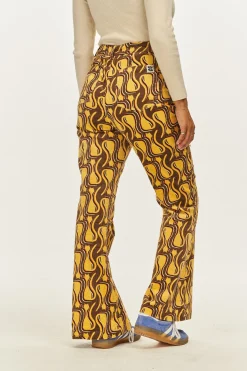 Lucy & Yak Ziggy - Flare Corduroy Trousers in Feline Fine Print Outlet